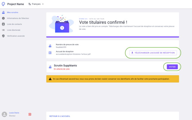 Interface - Récapitulatif bulletin vote